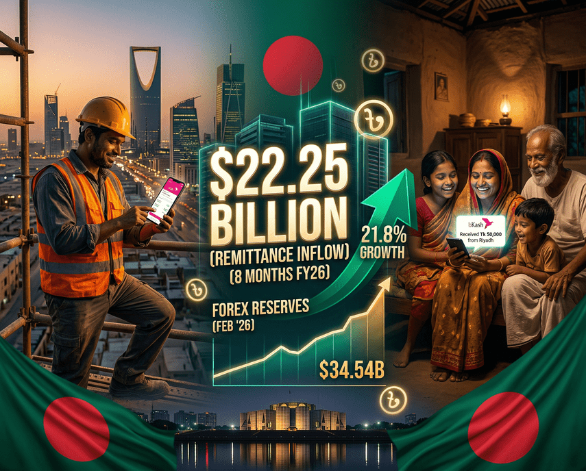 Bangladesh remittance 2026 record $22 billion FY26 diaspora Gulf workers