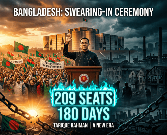 Tarique Rahman takes oath as Bangladesh Prime Minister at parliament building Dhaka February 17 2026