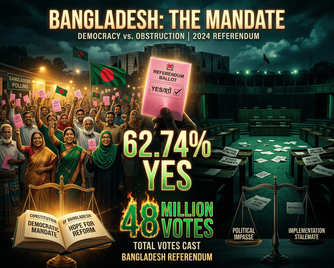 Bangladesh voters casting pink referendum ballots for July Charter constitutional reform February 12 2026