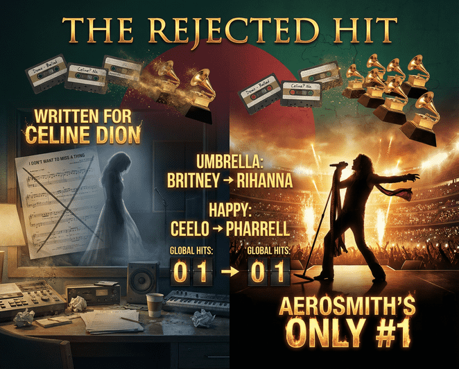 A songwriter's notebook on a piano with one name crossed out and another written below, representing songs passed between artists