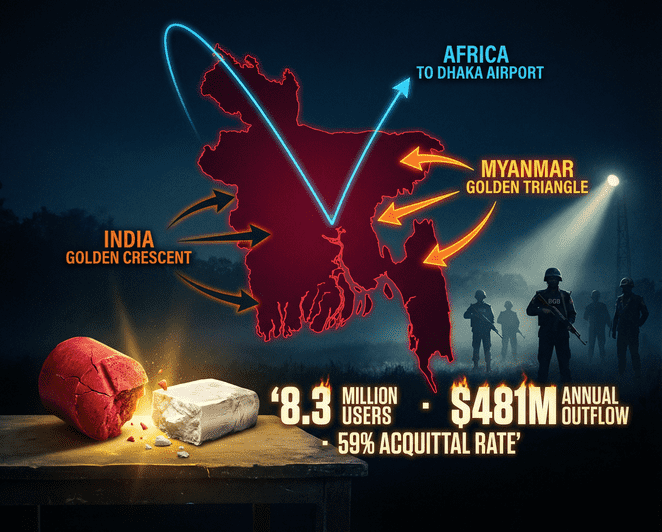 Border Guard Bangladesh officers conducting anti-narcotics patrol representing Bangladesh's fight against drug trafficking networks