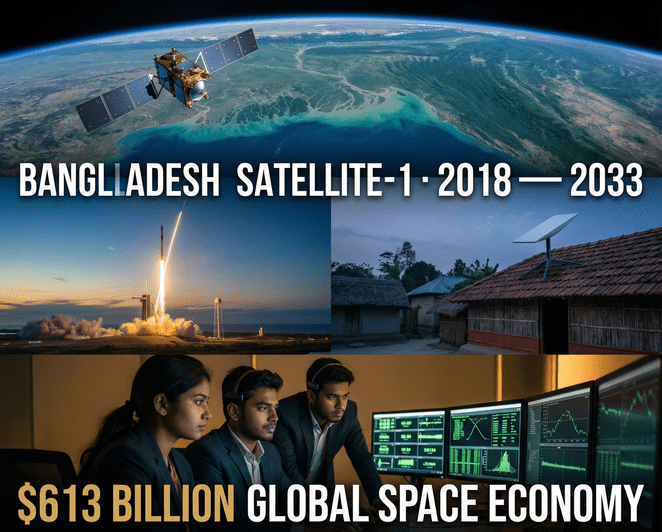 Bangladesh Satellite-1 geostationary orbit Earth view space science Dhaka ground station engineers 2025