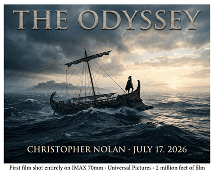 Christopher Nolan-এর The Odyssey (১৭ জুলাই ২০২৬): Matt Damon অভিনীত ইতিহাসের প্রথম সম্পূর্ণ IMAX 70mm চলচ্চিত্র — Odysseus-এর ট্রোজান যুদ্ধের পরে ঘরে ফেরার বিপদসংকুল যাত্রা।