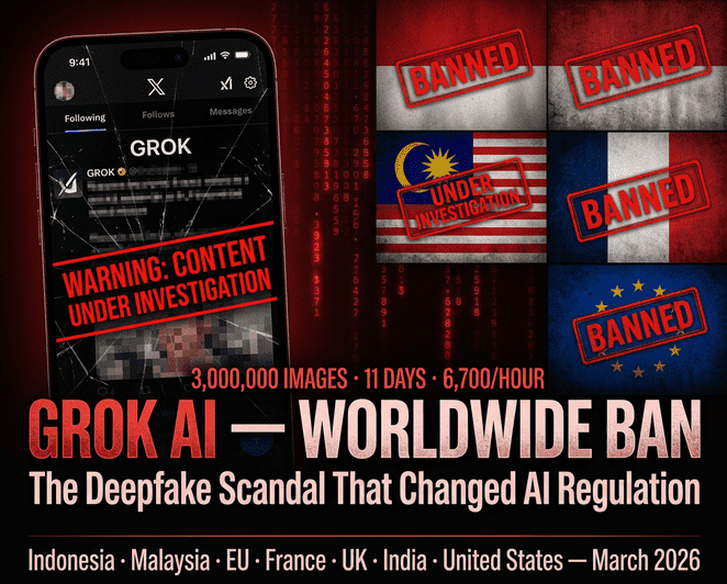 Grok AI banned in Indonesia and Malaysia in 2026 over nonconsensual deepfake images, triggering global investigations and new EU laws.
