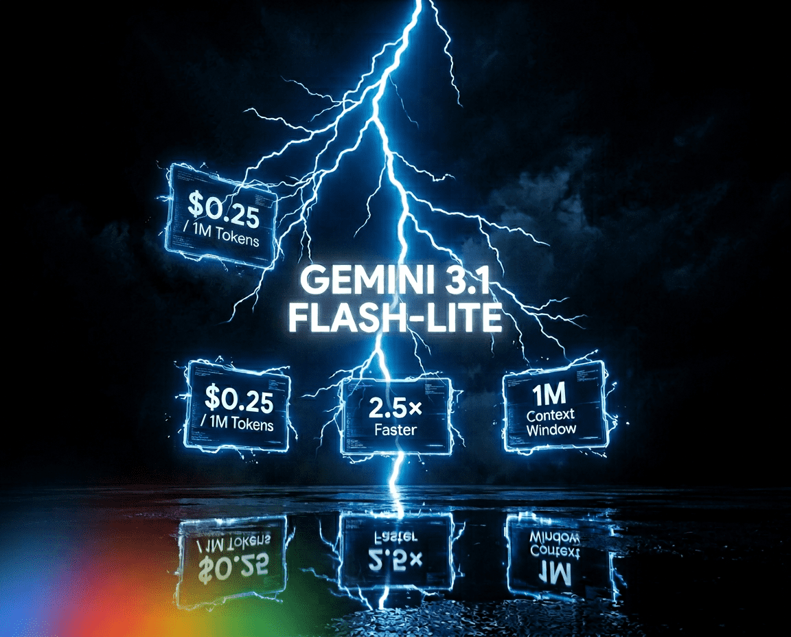 Gemini 3.1 Flash-Lite: $0.25/M input tokens, 2.5x faster TTFT, 381 tokens/sec, 1M context, GPQA Diamond 86.9%, released March 3, 2026.